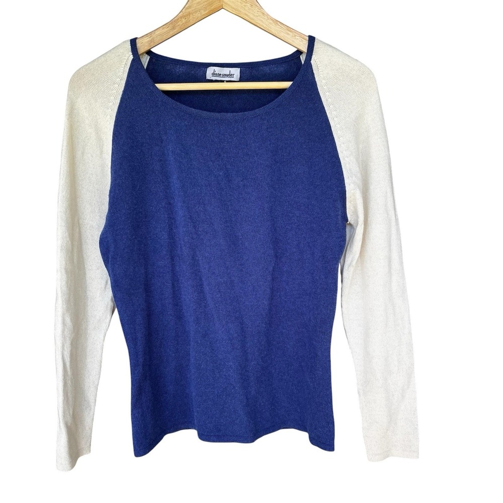Womens Silk Cashmere Sweater Small Blue White Raglan Elbow Patch Academia